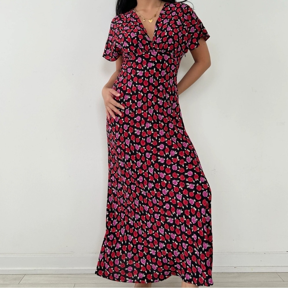 Zara red purple bloggers fav Floral Maxi Dress sz small - Picture 4 of 9